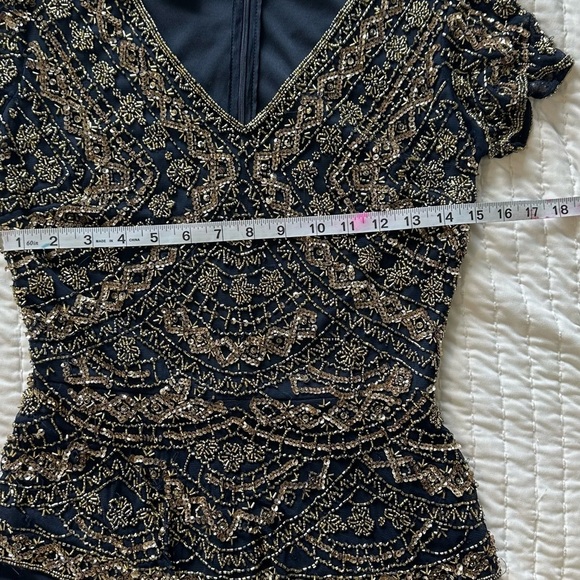 Pisarro nights blue navy and Gold Beaded Dress size 4 - Picture 6 of 16
